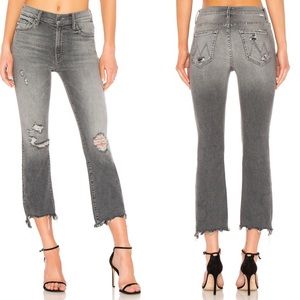 Mother Cropped Raw Hem Jeans Distressed Grey 26